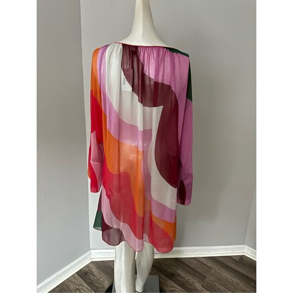 NWT Etro Tassel Tie Quarter Sleeve Semi Sheer Wavy Print Tunic Top Multicolor IT - Picture 8 of 11